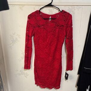 Iz Byer Elegant Red Floral Lace Dress